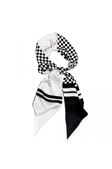 LumiSyne Femme Foulard En Soie Écharpe Maigre Damier Imprimé à Carreaux Motif Lettre Style Rétro Classique Légère Étroit Fich
