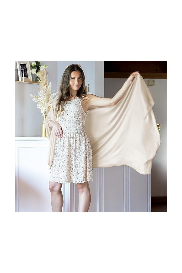 Colours & Beauty Étole Femme Elégant Cérémonie Beige Clair | Étole Femme Cérémonie | Echarpe Femme | Echarpe dété Pour Femme