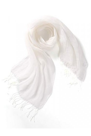 prettystern Femme Homme 100% Lin Foulard Écharpe uni-coloré franges tissé Printemps et en Été - T10 blanc