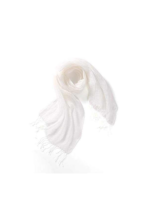 prettystern Femme Homme 100% Lin Foulard Écharpe uni-coloré franges tissé Printemps et en Été - T10 blanc