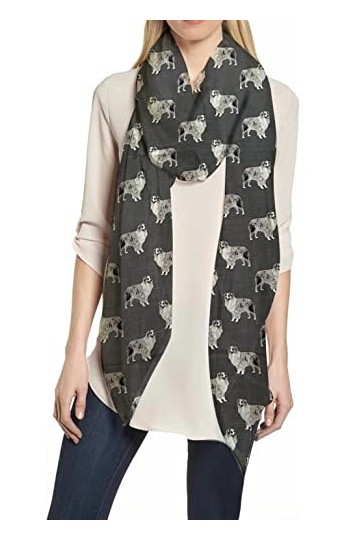 Lina & Lily Écharpe Châle Foulard Femme Bufanda Imprimé Chiens - Berger Australien Gris 