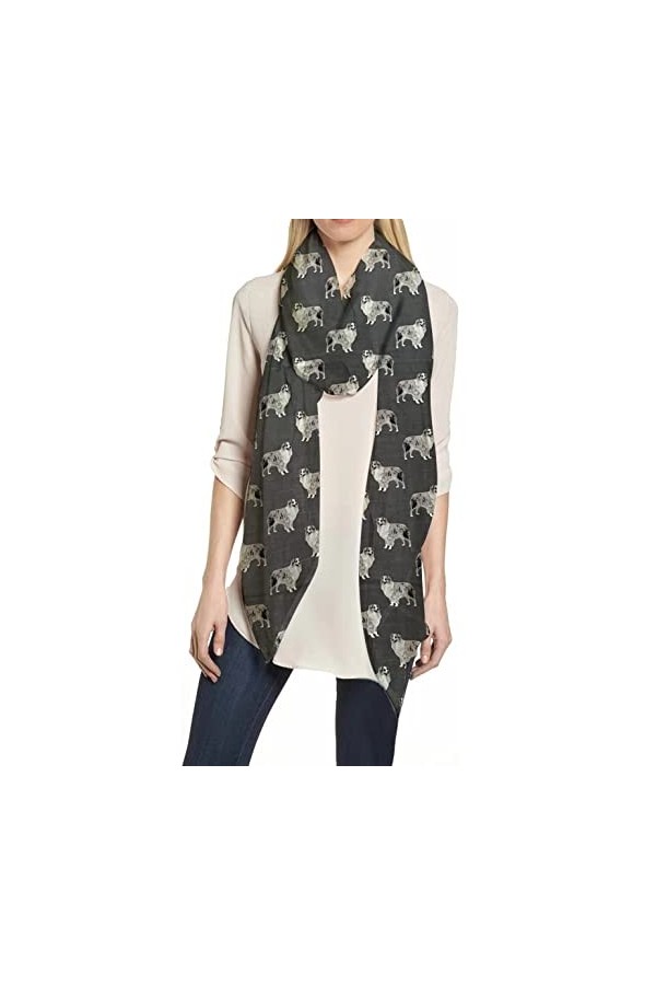 Lina & Lily Écharpe Châle Foulard Femme Bufanda Imprimé Chiens - Berger Australien Gris