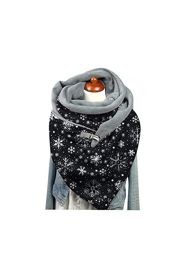 Écharpe Triangle Femme Hiver Doux Bouton Wrap Chaud Châles Écharpe Avec Bouton Noël imprimerie flocon de neige Wapiti bonhomm