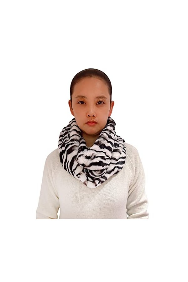 Lina & Lily Écharpe Tube Snood en Fausse Fourrure Zèbre 
