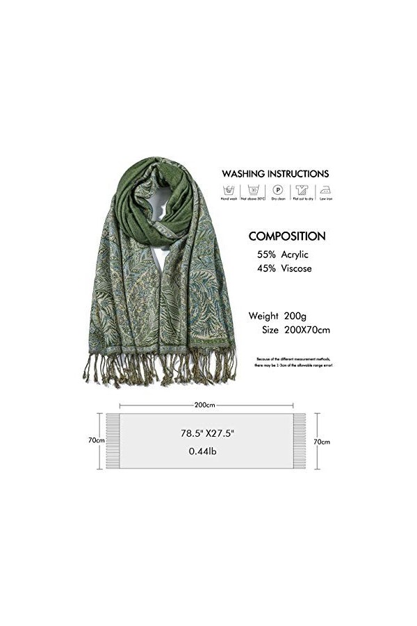 EASE LEAP Écharpe Pashmina pour Femme Châle Paisley Hijab de couleur chaude avec empiècements soyeux et sensation dans les co