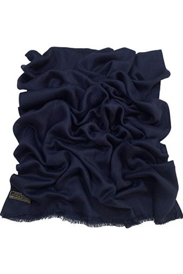 CJ Apparel Bleu Marine Echarpe de Pashmina en Châle Népalaise Solide Couleur Unie Conception Wrap Étole
