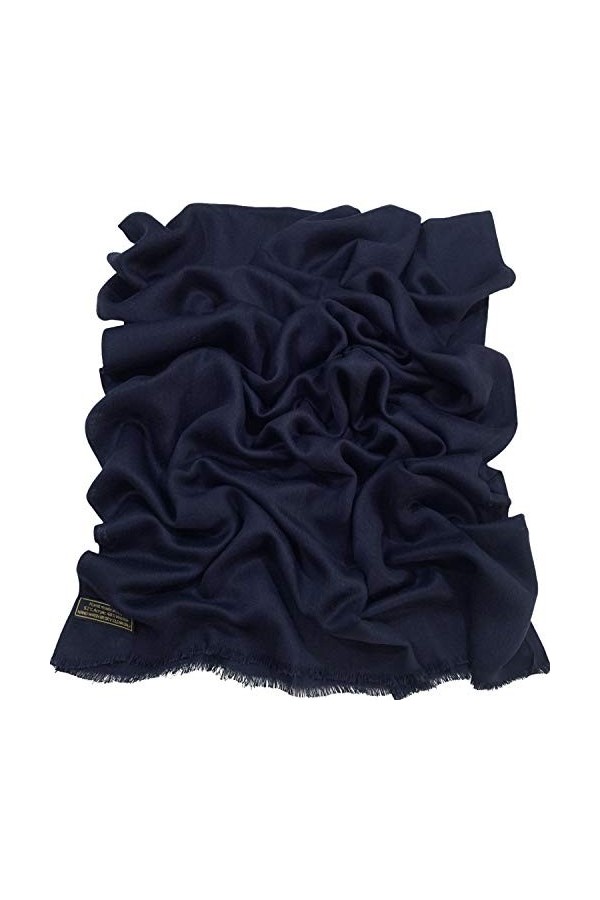 CJ Apparel Bleu Marine Echarpe de Pashmina en Châle Népalaise Solide Couleur Unie Conception Wrap Étole