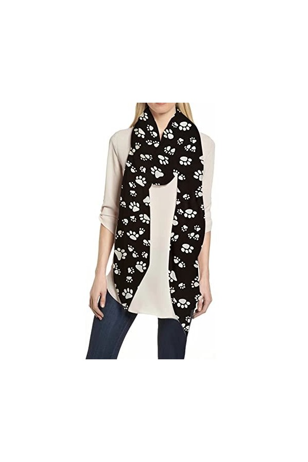 Lina & Lily Écharpe Foulard Femme Imprimé Pattes de Chien Chat Noir 