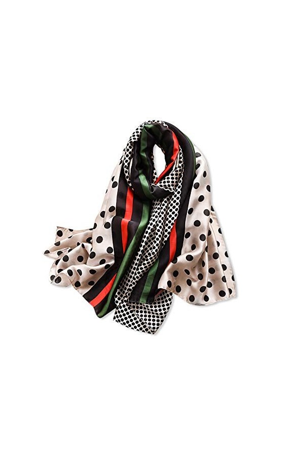 LumiSyne Foulard En Soie Femme Écharpe Imprimée Mode Motif à Pois Grand Châle Carré Châle De Protection Solaire Foulards De T