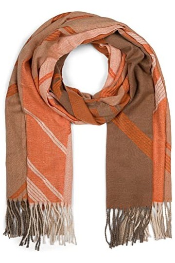 styleBREAKER Femme écharpe tissée avec motif géométrique et franges, chaude étole dhiver multicolore 01017150, couleur:Orang