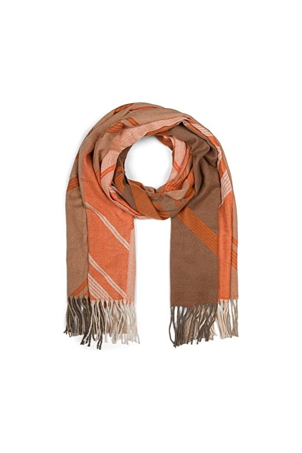styleBREAKER Femme écharpe tissée avec motif géométrique et franges, chaude étole dhiver multicolore 01017150, couleur:Orang