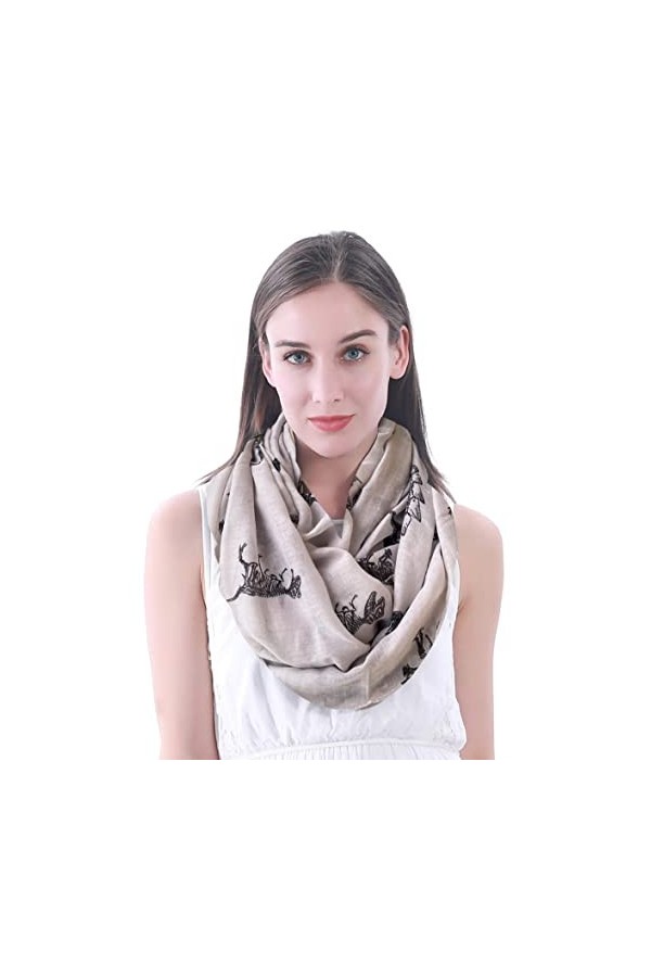 Lina & Lily Écharpe Foulard Tube Femme Imprimé Dinosaures Beige