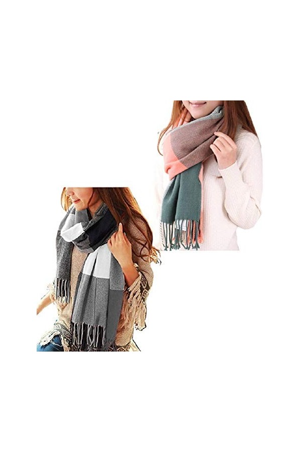 Tuopuda Hiver Echarpe Femme Plaid Longue écharpe Chaude Grande Châles Doux Foulards Glands Elégant Wrap Châles Etoles Écharpe