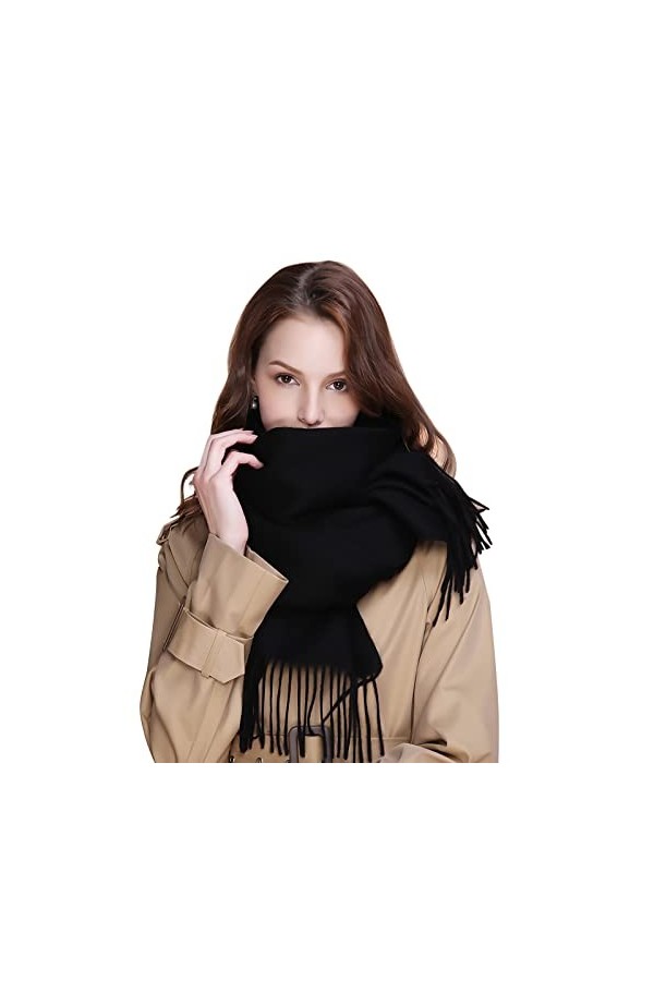 HOLEMZ Echarpe Femme Cachemire Hiver Grande Taille Douces Écharpe Longue Chaude Couverture Mode Elégant Réversible avec Gland