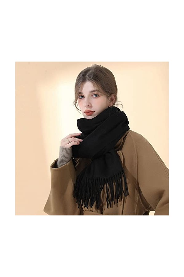 HOLEMZ Echarpe Femme Cachemire Hiver Grande Taille Douces Écharpe Longue Chaude Couverture Mode Elégant Réversible avec Gland