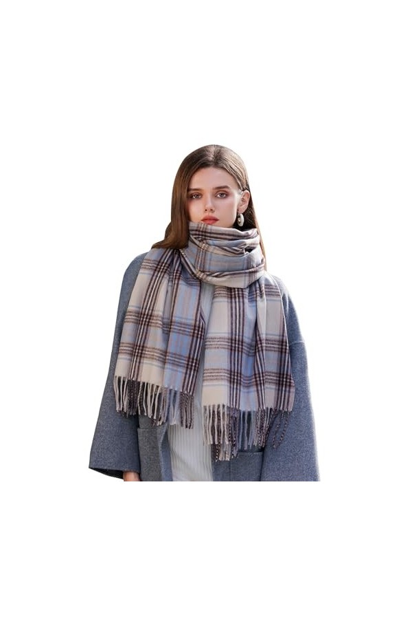 Longwu Femmes Tartan écossais Multicolore Dames écharpe et châle Wrap Cachemire Sensation Hiver Doux Chaud Longues Grandes éc