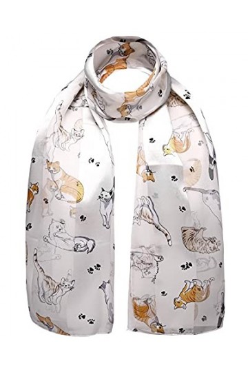 BasicSense Foulard léger en satin soyeux à rayures Motif chat, ivoire, taille unique