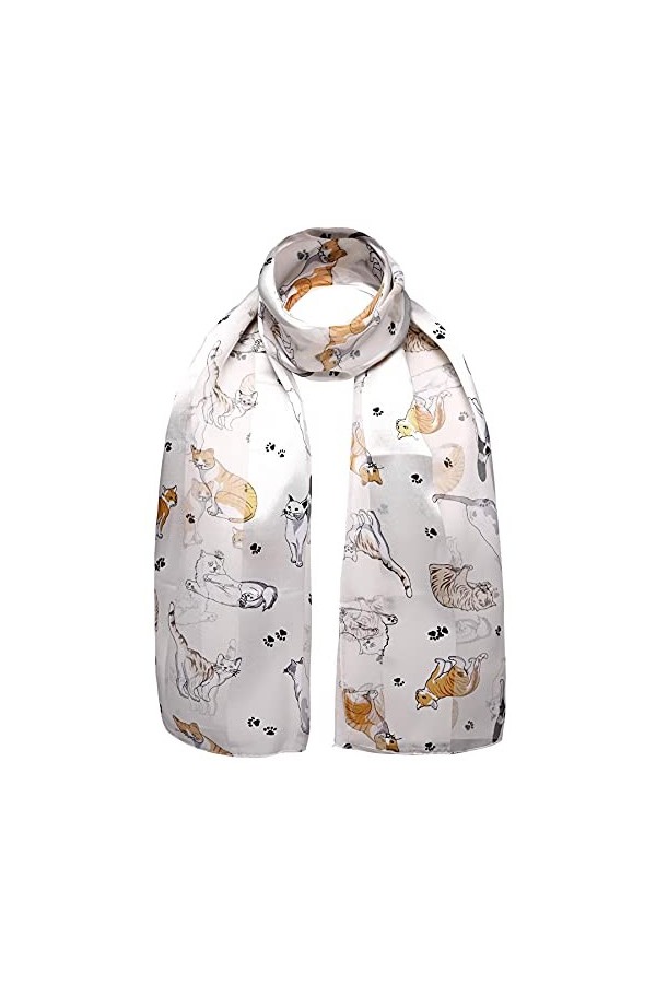 BasicSense Foulard léger en satin soyeux à rayures Motif chat, ivoire, taille unique
