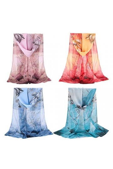 Bolonbi Lot de 4 écharpes en mousseline de soie, écharpes légères pour femmes et filles