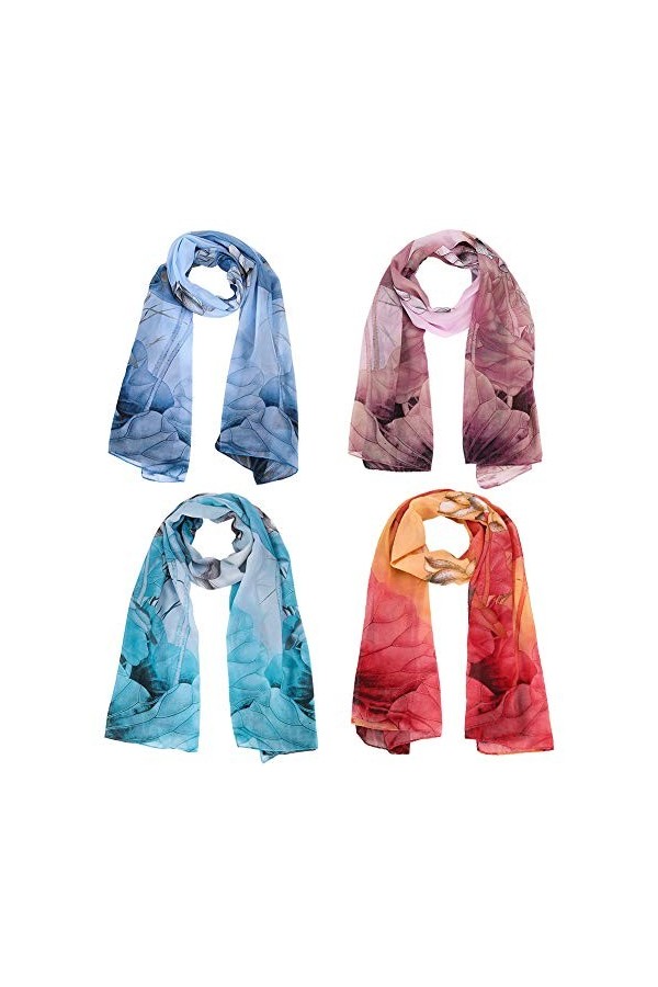 Bolonbi Lot de 4 écharpes en mousseline de soie, écharpes légères pour femmes et filles