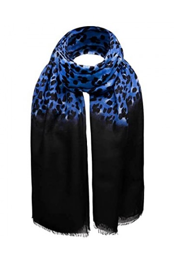 Grande écharpe à imprimé léopard pour femme - Col doux - Imprimé animal - Longue teinture - Bleu - Taille unique