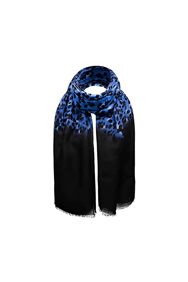 Grande écharpe à imprimé léopard pour femme - Col doux - Imprimé animal - Longue teinture - Bleu - Taille unique