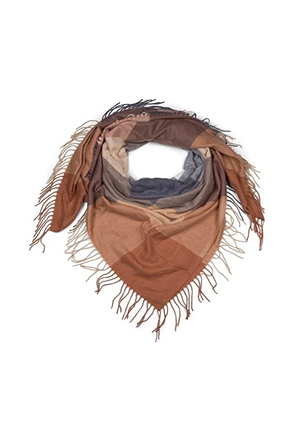 styleBREAKER écharpe carrée XXL, plaid avec motif à carreaux et longues franges, hiver, étole, foulard 01017116, couleur:Marr