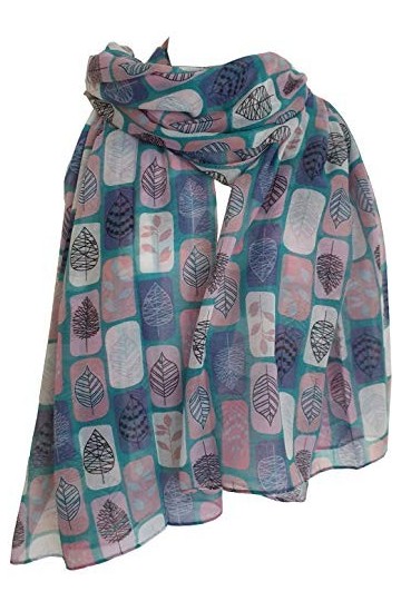 GlamLondon Écharpe pour femme Motif grandes feuilles - Vert - Large