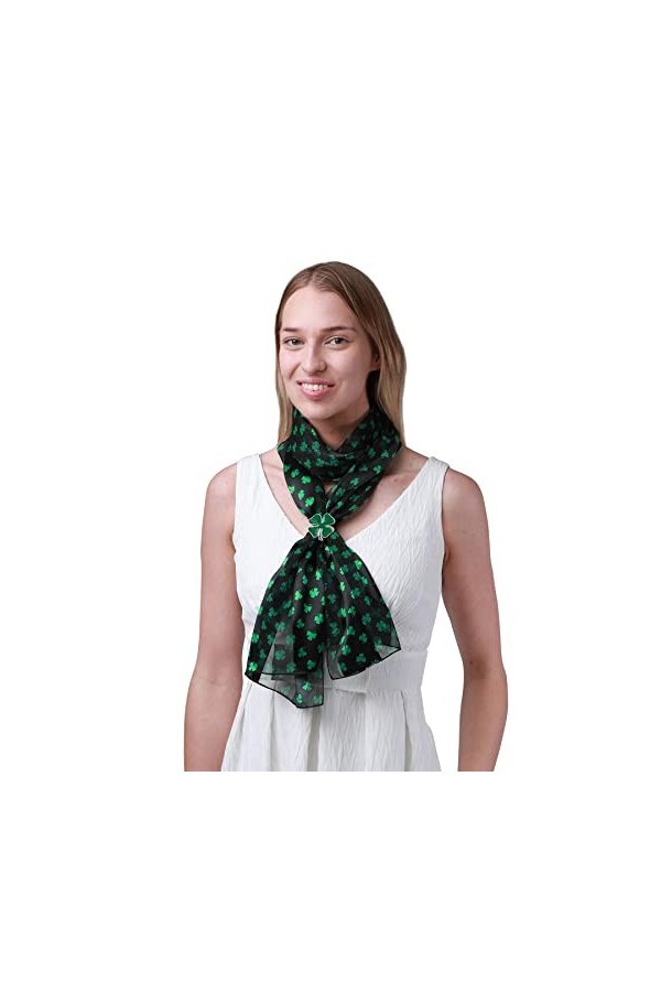 Écharpe trèfle celtique irlandais brillant et argent rhodié pour homme et femme - 148 x 35 cm - - taille unique