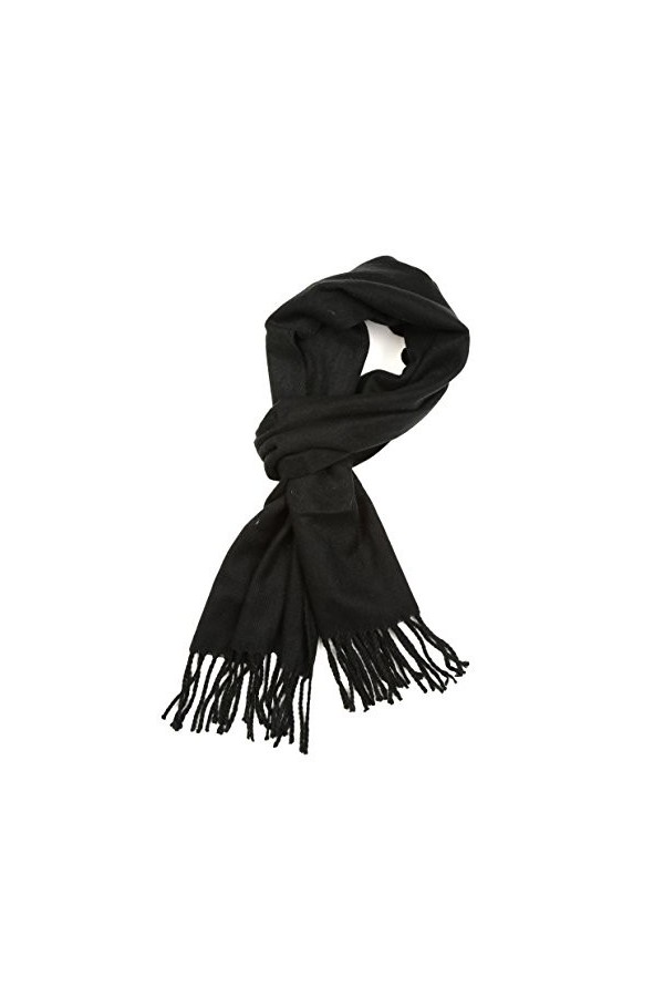Sakkas 1590 -Booker Toucher Cashmere Foulard dhiver Unisexe Couleur Solide avec Franges - Noir - One Size Regular