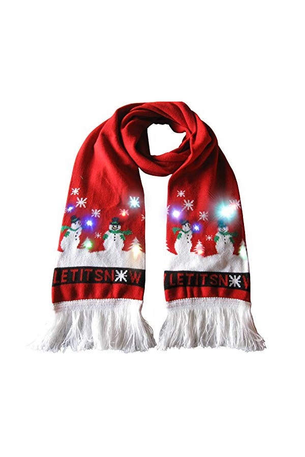 Walant Écharpe Noël LED Lumineux Chaud en Tricot Décoration de Noël Lumière Cadeau Echarpe dhiver Longueur 175CM Christmas S