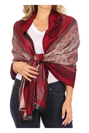 Sakkas 18205 - Écharpe en écharpe soyeuse PaisleyPrint Réversible Silky Soft pour femmes dAlessa - Bordeaux - OS