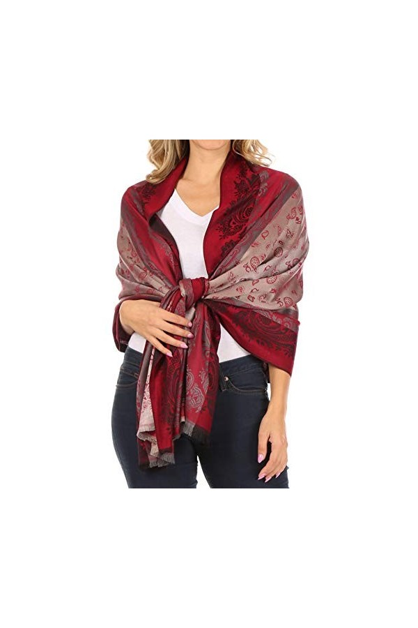 Sakkas 18205 - Écharpe en écharpe soyeuse PaisleyPrint Réversible Silky Soft pour femmes dAlessa - Bordeaux - OS