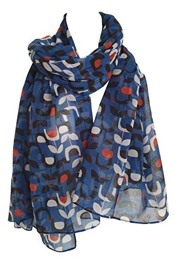 GlamLondon Écharpe rétro pour femme Motif floral - Bleu - Large