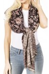 Sakkas 18200 - Écharpe châle écharpe en pashmina tissée florale soyeuse et réversible pour femmes de Gianna - Noir - OS