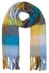 styleBREAKER Écharpe en tricot pour femmes avec motif à carreaux colorés et longues franges épaisses, hiver chaud, étole 0101