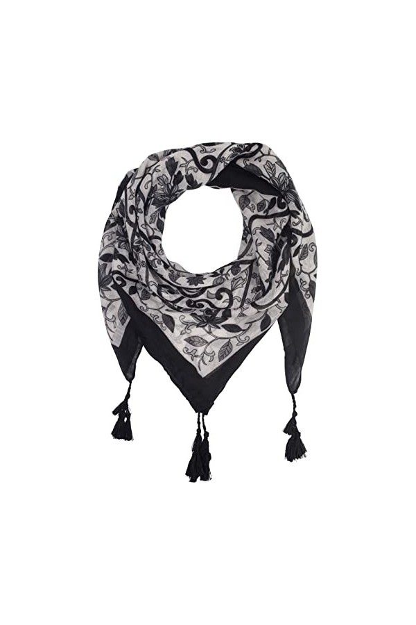 fashionchimp ® Écharpe pour femme avec pompons décoratifs et motifs mélangés broderie, écharpe à franges, écharpe triangulair