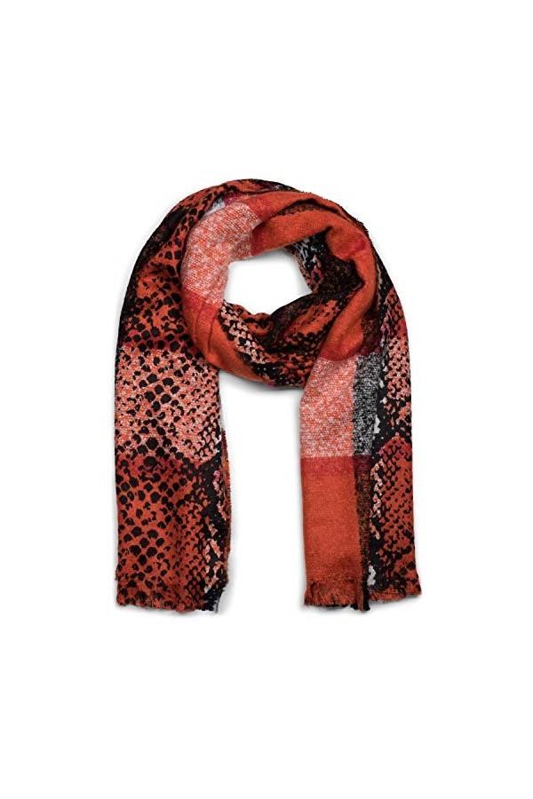 styleBREAKER écharpe douce pour femmes avec motif serpent, rayures et des franges sur le pourtour, hiver, étole, foulard 0101