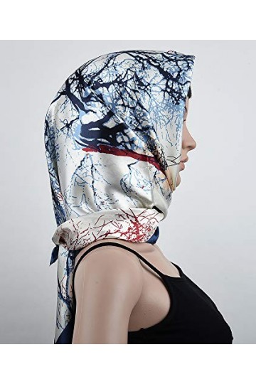 Corciova Grande écharpe carrée en soie pour femme 35 cm - Bleu - Large