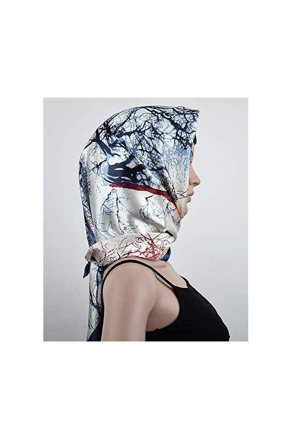 Corciova Grande écharpe carrée en soie pour femme 35 cm - Bleu - Large