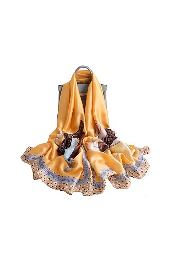 W.Best Femme Foulard 100% Soie Grande Echarpe Châle Ultra-Léger Respirant Elégant