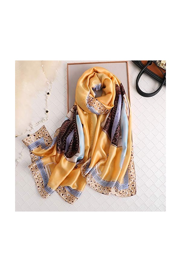 W.Best Femme Foulard 100% Soie Grande Echarpe Châle Ultra-Léger Respirant Elégant