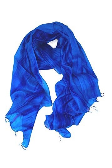 Écharpe bleue 100 % pure soie pour femme - Peinte à la main - Écharpe en soie bleue faite à la main, bleu, Taille Unique