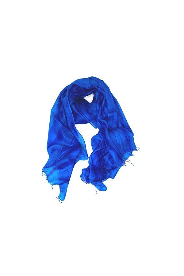 Écharpe bleue 100 % pure soie pour femme - Peinte à la main - Écharpe en soie bleue faite à la main, bleu, Taille Unique