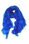 Écharpe bleue 100 % pure soie pour femme - Peinte à la main - Écharpe en soie bleue faite à la main, bleu, Taille Unique
