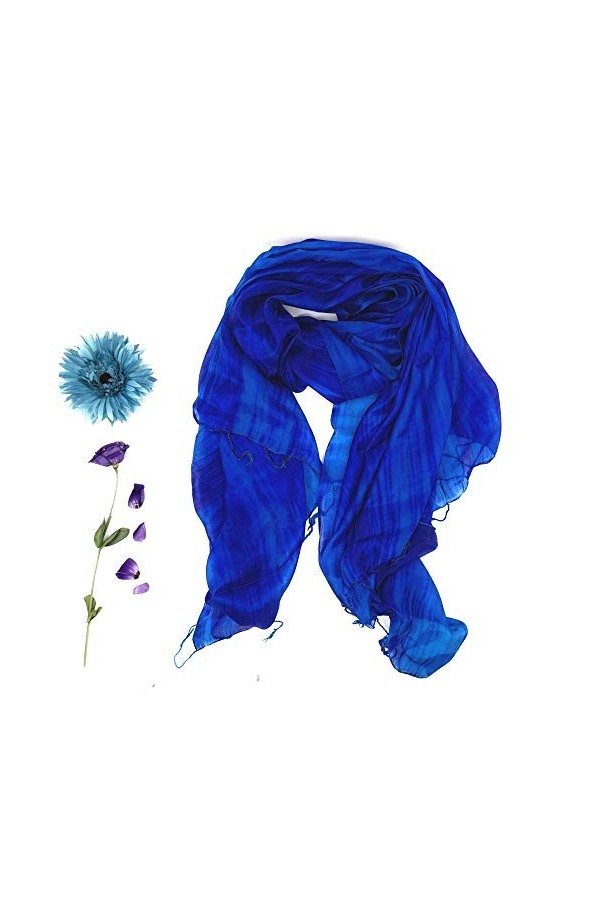 Écharpe bleue 100 % pure soie pour femme - Peinte à la main - Écharpe en soie bleue faite à la main, bleu, Taille Unique