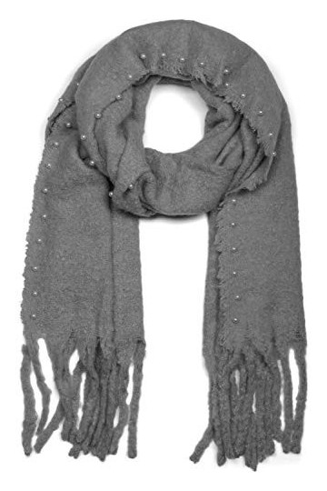 styleBREAKER écharpe pour femmes unie avec application de perles et longues franges épaisses, hiver, étole, foulard 01017123,