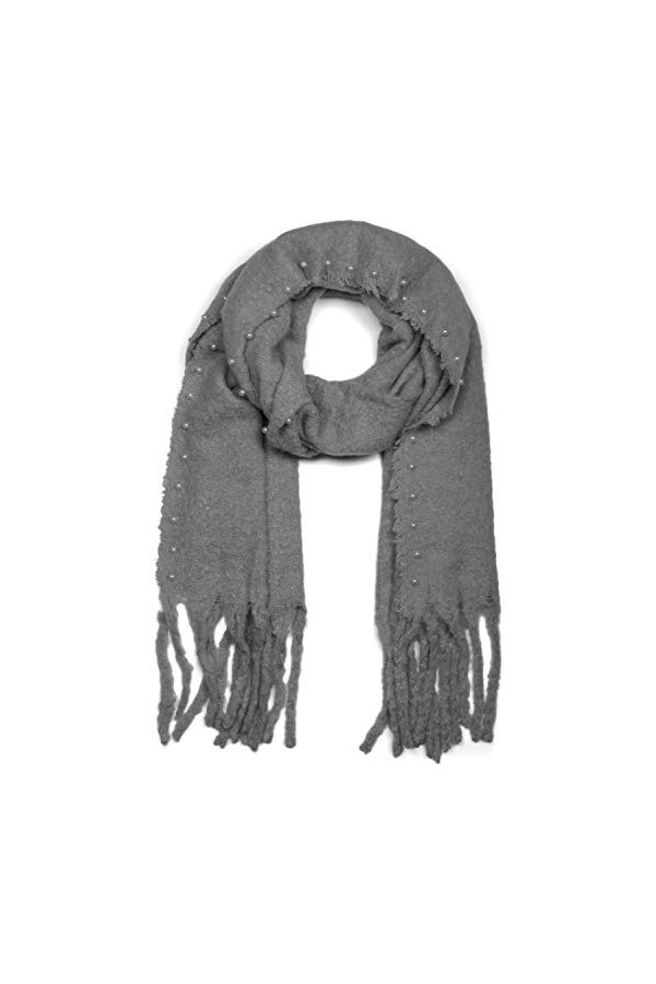 styleBREAKER écharpe pour femmes unie avec application de perles et longues franges épaisses, hiver, étole, foulard 01017123,