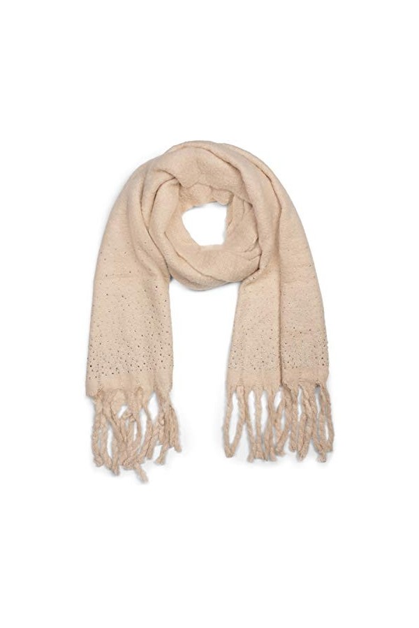 styleBREAKER écharpe pour femmes unie avec application de strass et longues franges épaisses, pierres brillantes, hiver, étol