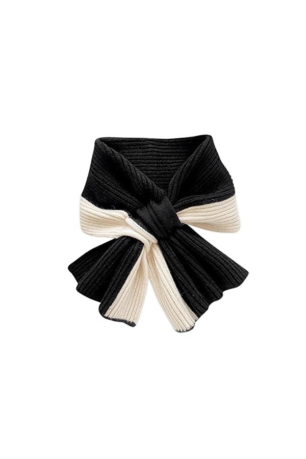 LumiSyne Hiver Tricot Écharpe Pour Femme Bicolore Coutures De Couleur Maille Côtelée Écharpe Croix Doux Mignon Cache Cou Col 